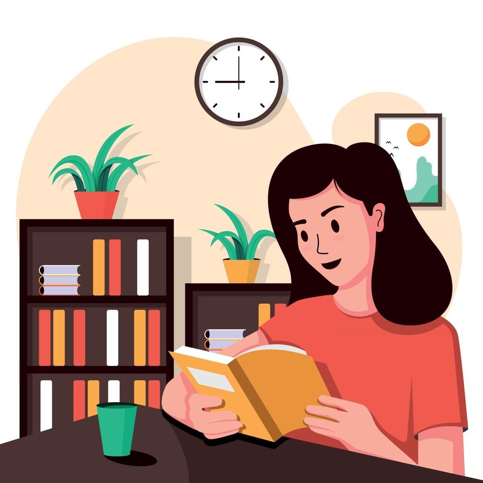 Girl Reading Book Concept vector