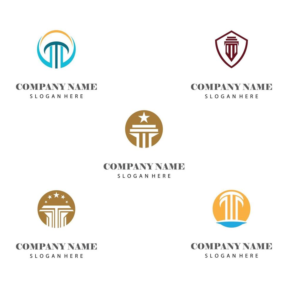 Ancient Pillar Columns Greek Rome Athens Historical Building logo design vector