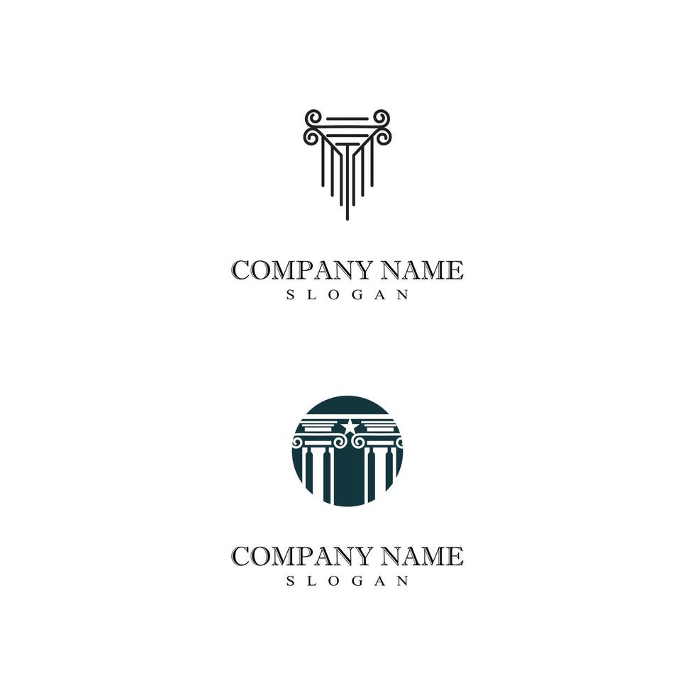 pilar antiguo columnas roma griega atenas edificio histórico diseño de logotipo vector