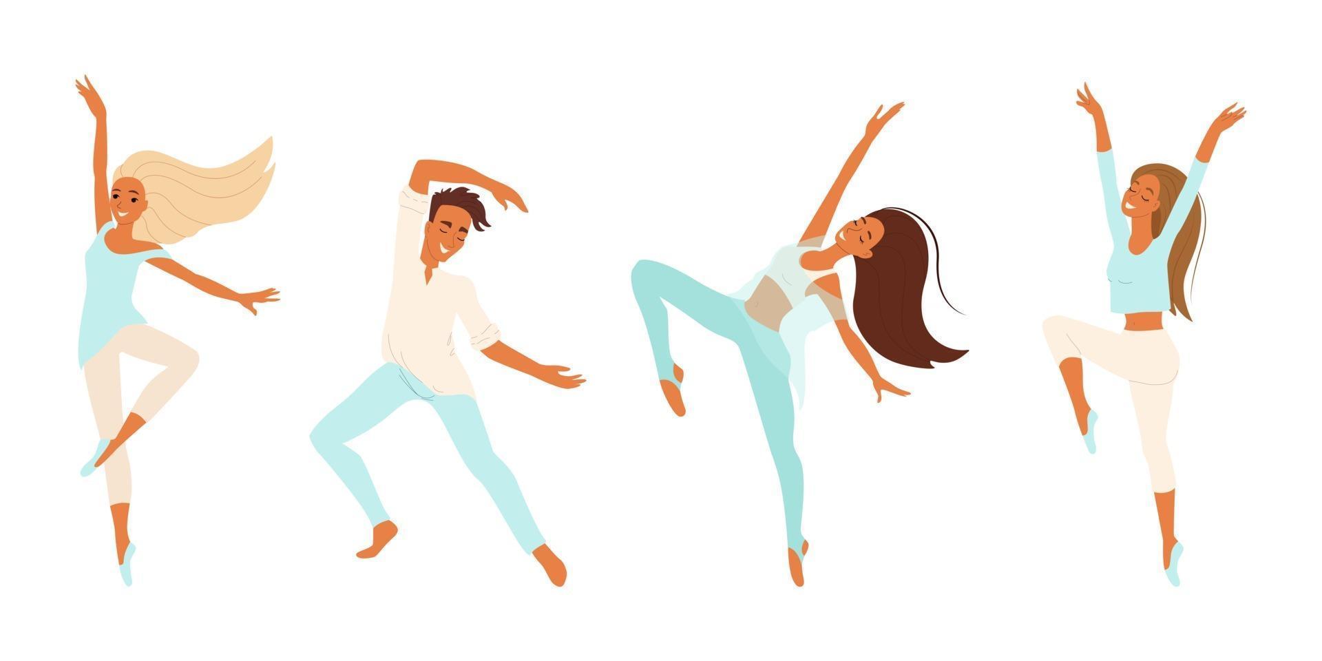 Dancers, cheerful people dancing, girls and boy engaged in modern dance,  vector set of cartoon characters, flat people isolates 2853097 Vector Art  at Vecteezy