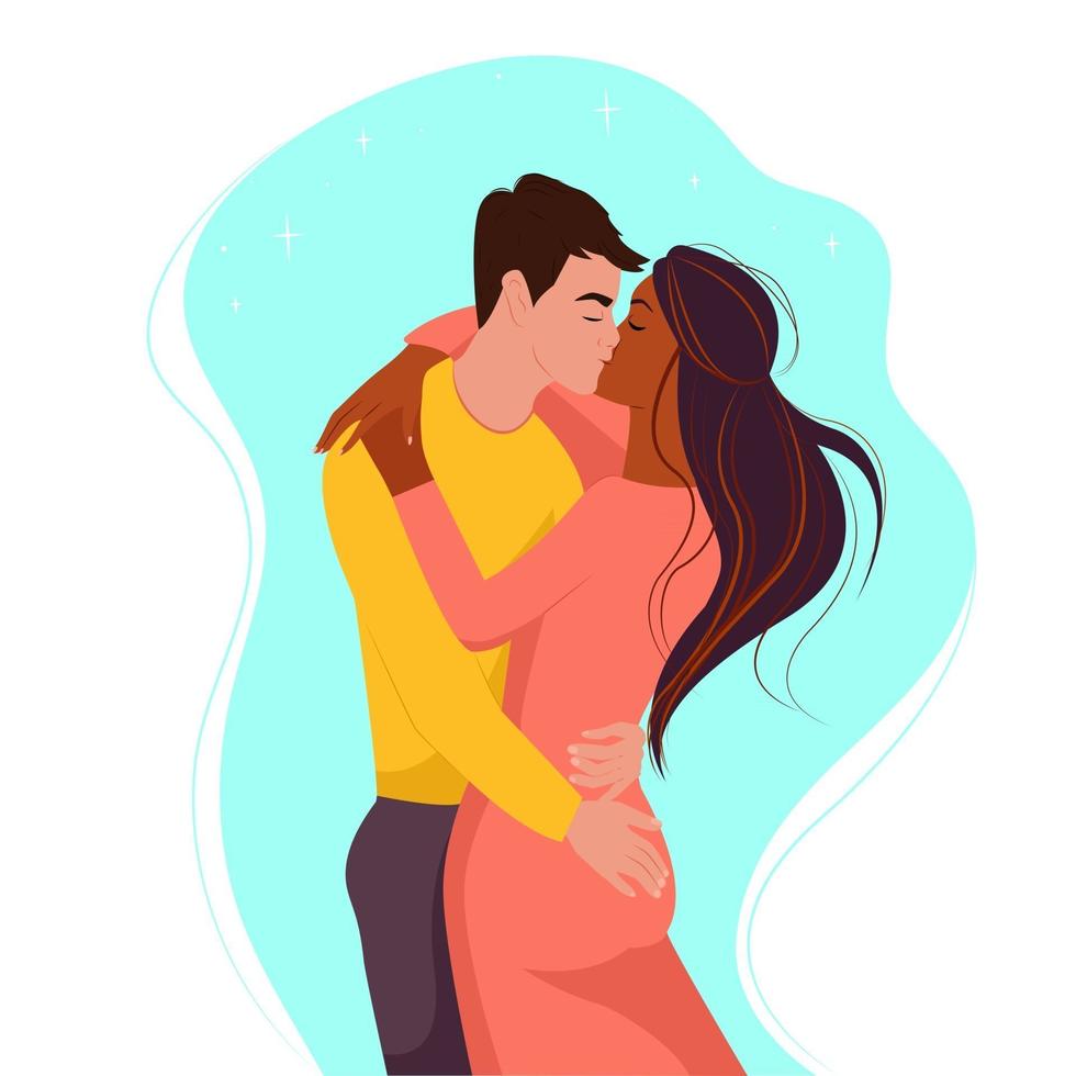Multiracial couple, white guy kisses a black girl. Two lovers, vector  illustration in flat style, cartoon 2853101 Vector Art at Vecteezy