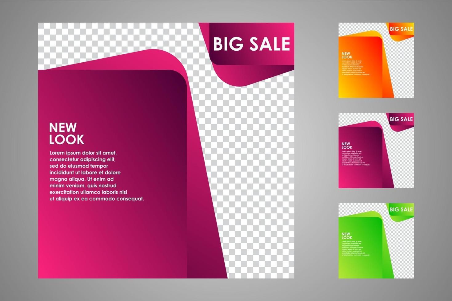 New set of editable minimal banner templates. Suitable for social media posts and web or internet ads. Vector illustration with photo college.