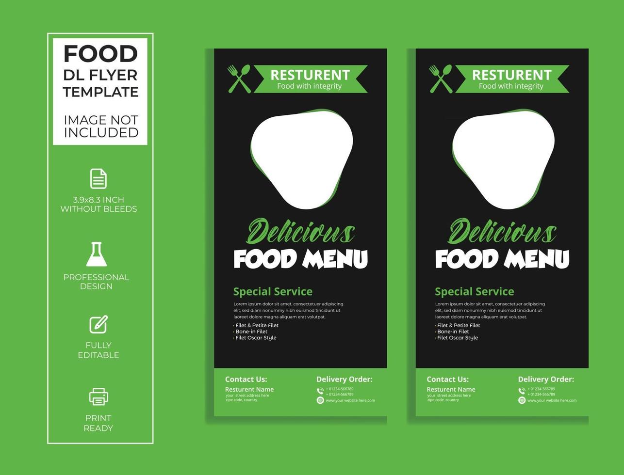 Green and black dl food flyer design. vector