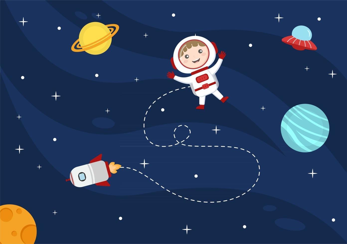 Cute Astronaut In Space Background Illustration vector