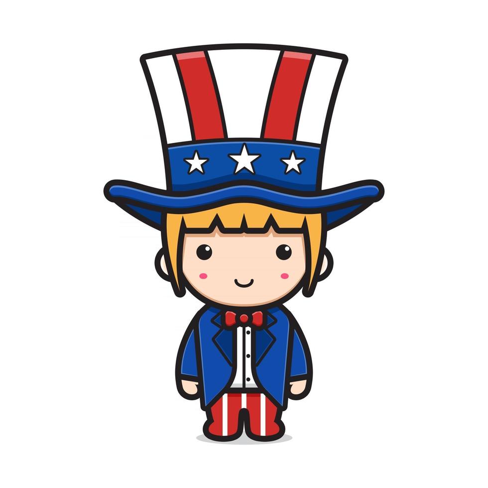 Cute girl wearing uncle sam costume celebrate america independence day cartoon icon vector illustration