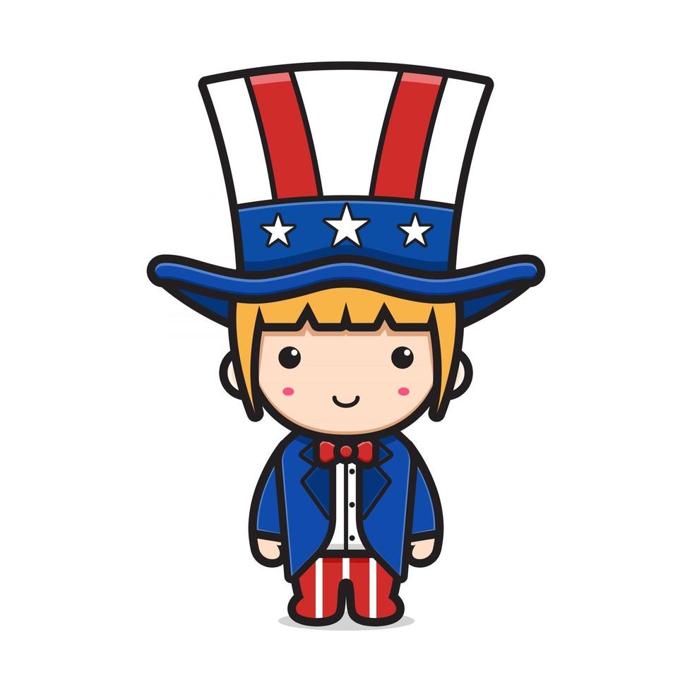 Cute girl wearing uncle sam costume celebrate america independence day cartoon icon vector illustration