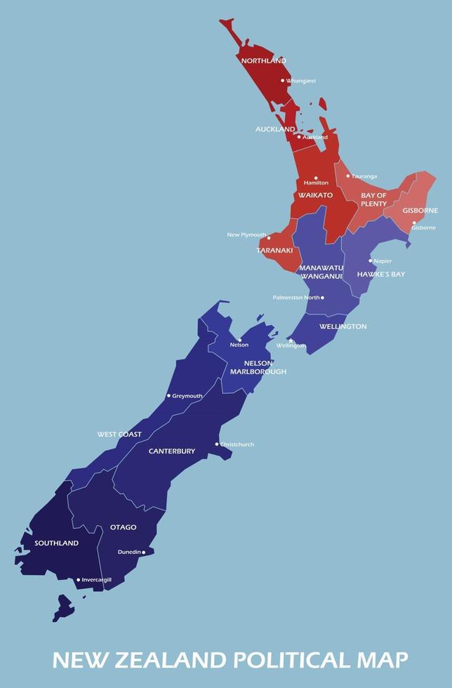 mapa político de nueva zelanda dividido por estado estilo colorido esquema simplicidad. vector