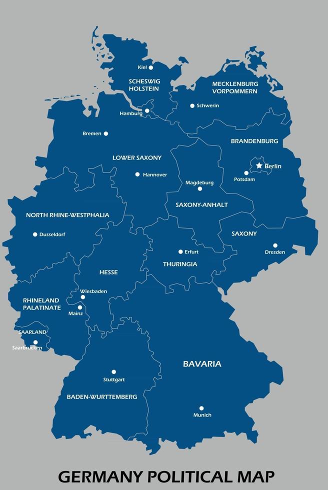Mapa político de Alemania dividido por estilo de simplicidad de esquema colorido de estado. vector