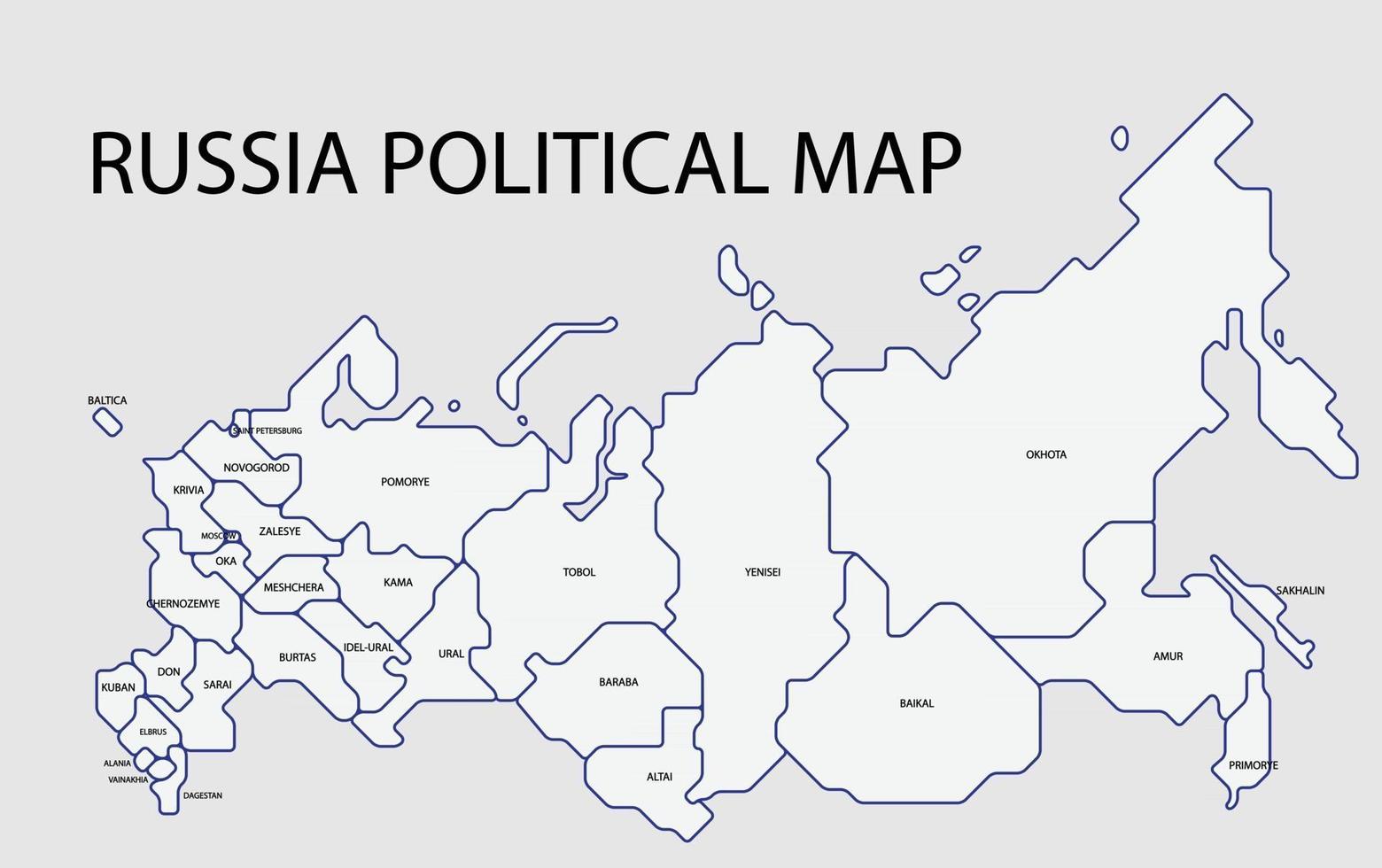 Rusia mapa político dividido por estado estilo colorido esquema simplicidad. vector