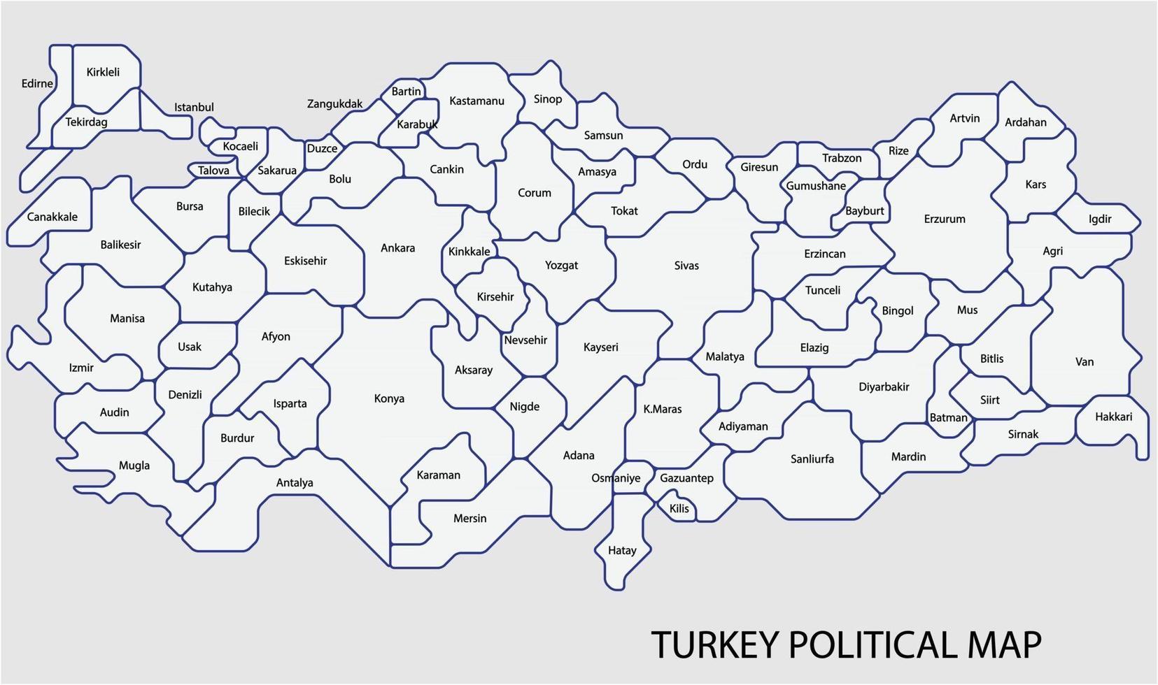 Turquía mapa político dividido por estado estilo colorido esquema simplicidad. vector