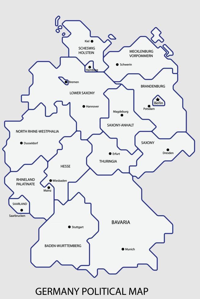 Mapa político de Alemania dividido por estilo de simplicidad de esquema colorido de estado. vector