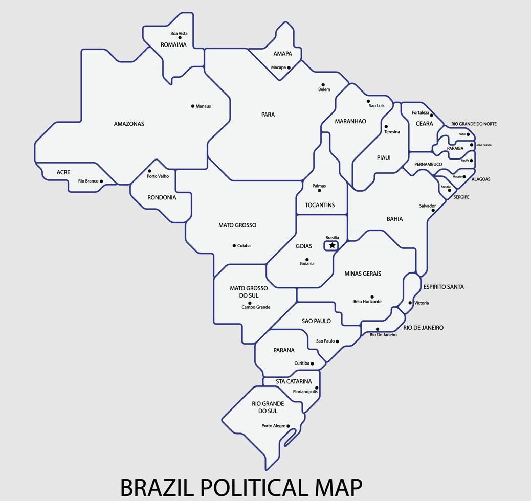 Mapa político de Brasil dividido por estilo de simplicidad de esquema colorido de estado. vector