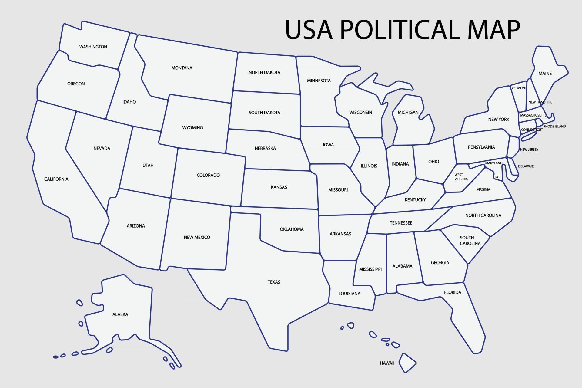 Mapa Político De Los Estados Unidos De América Dividido Por Estado