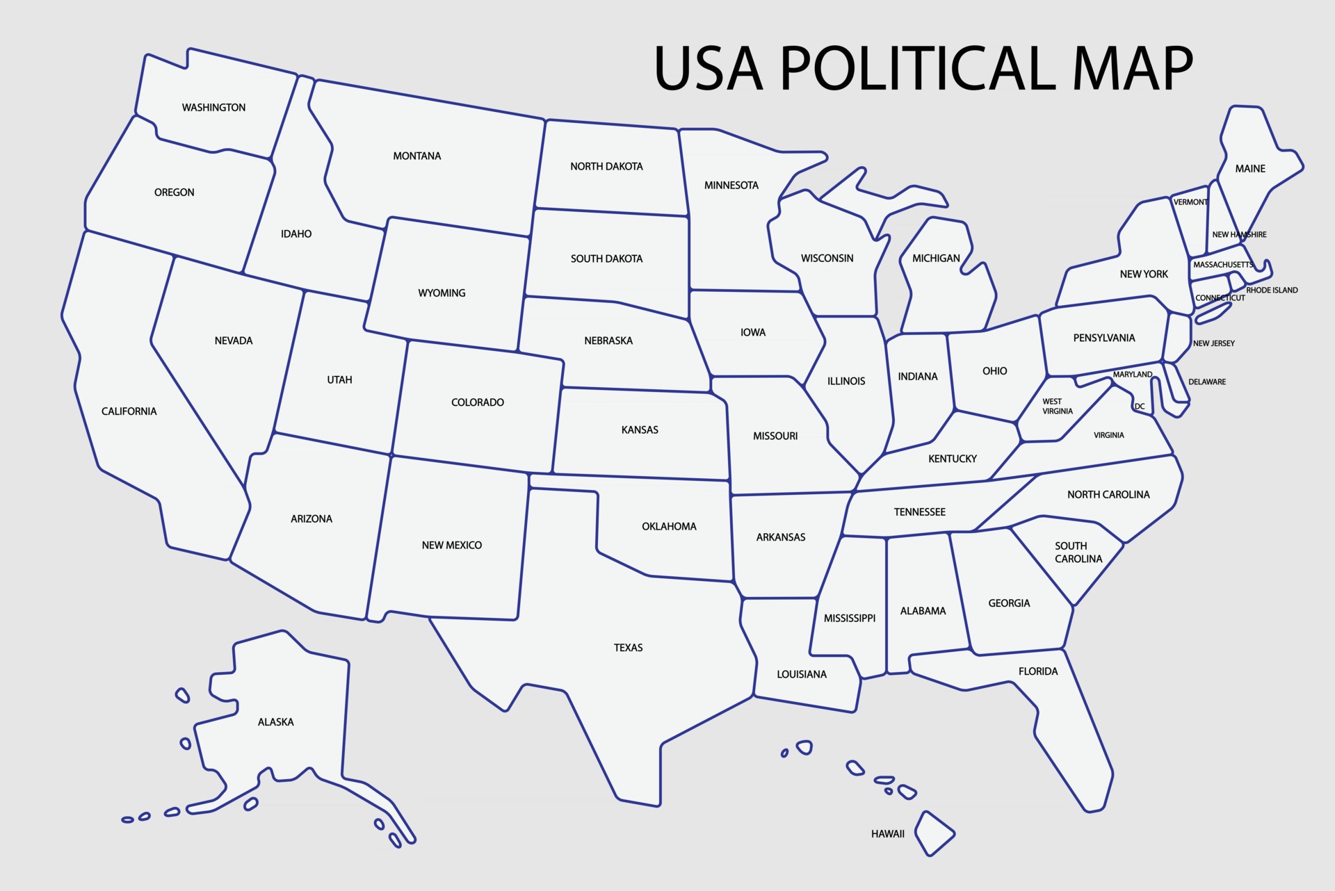 United States Of America Political Map Divide By State Colorful Outline