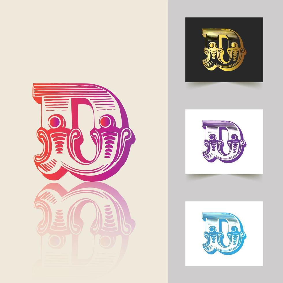 D letter logo professional abstract design vector