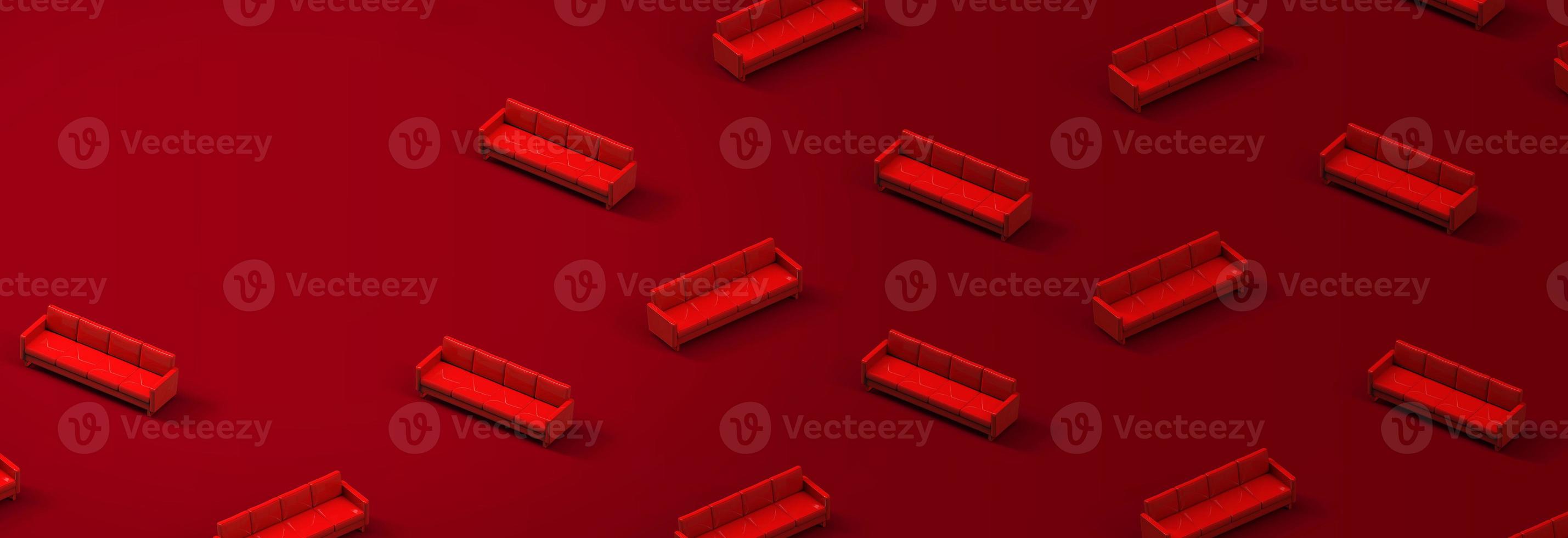 Pattern of red leather sofa on red background. 3d rendering photo
