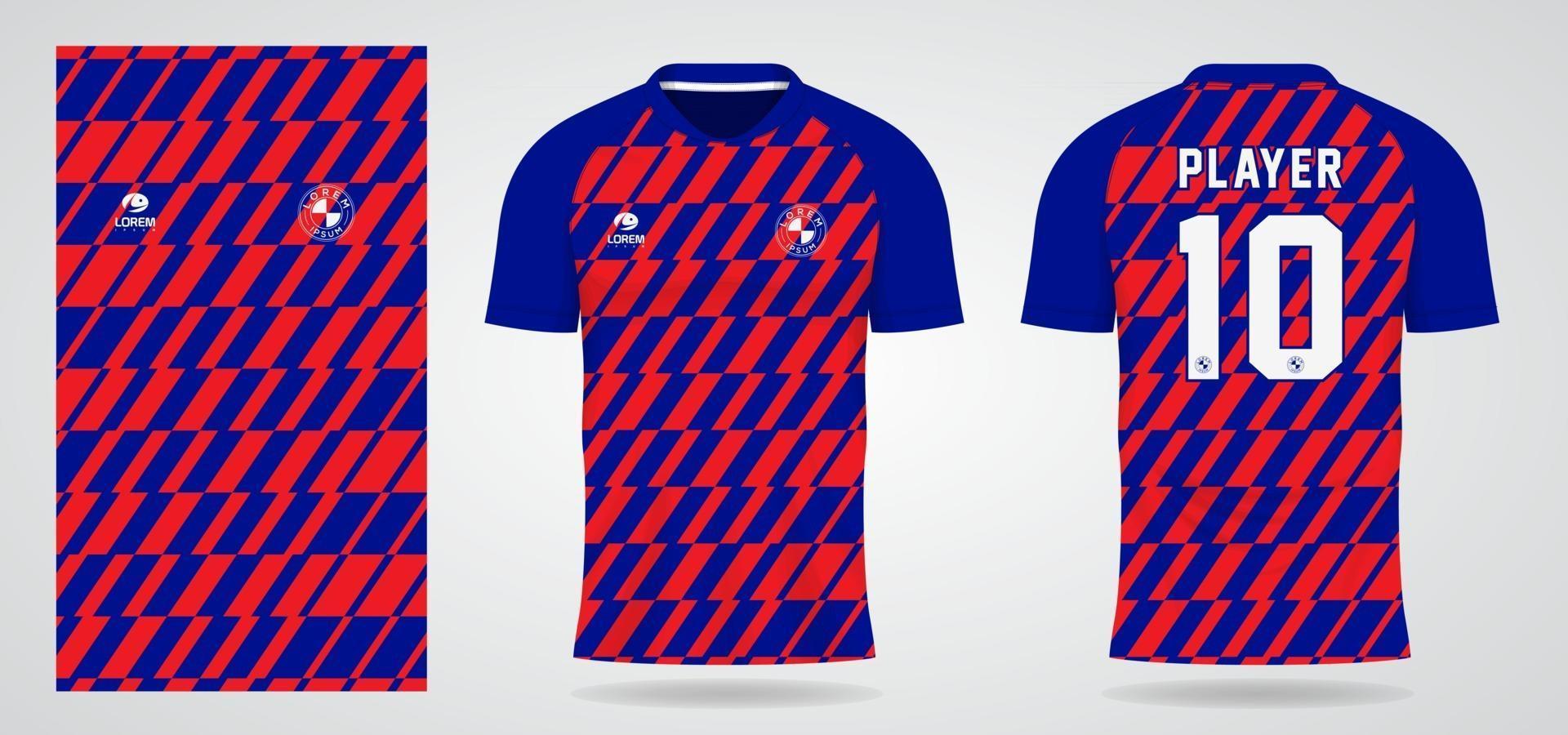 Plantilla de camiseta deportiva roja azul para uniformes de equipo y diseño de camiseta de fútbol vector