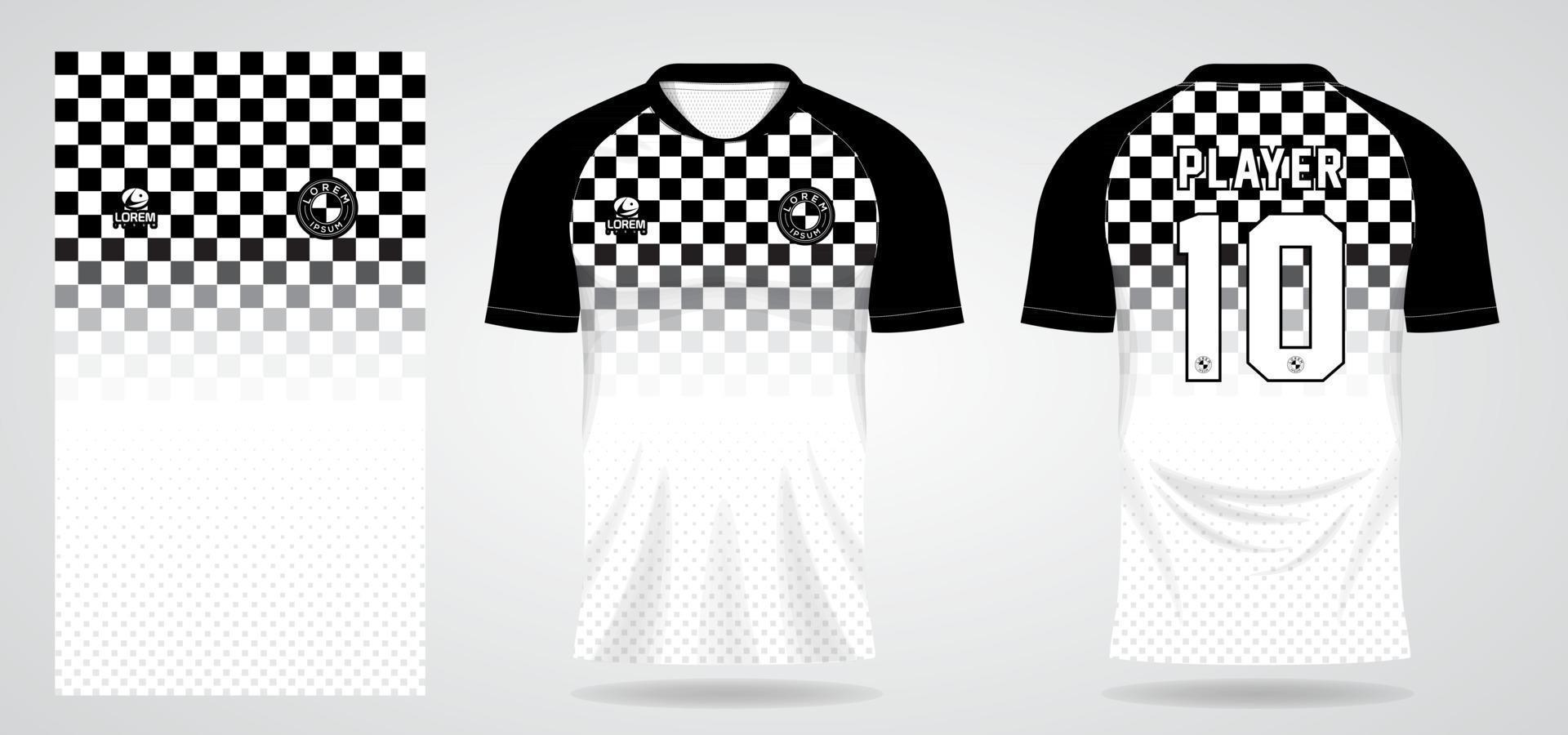 plantilla de camiseta deportiva de ajedrez en blanco y negro para uniformes de equipo y diseño de camiseta de fútbol vector