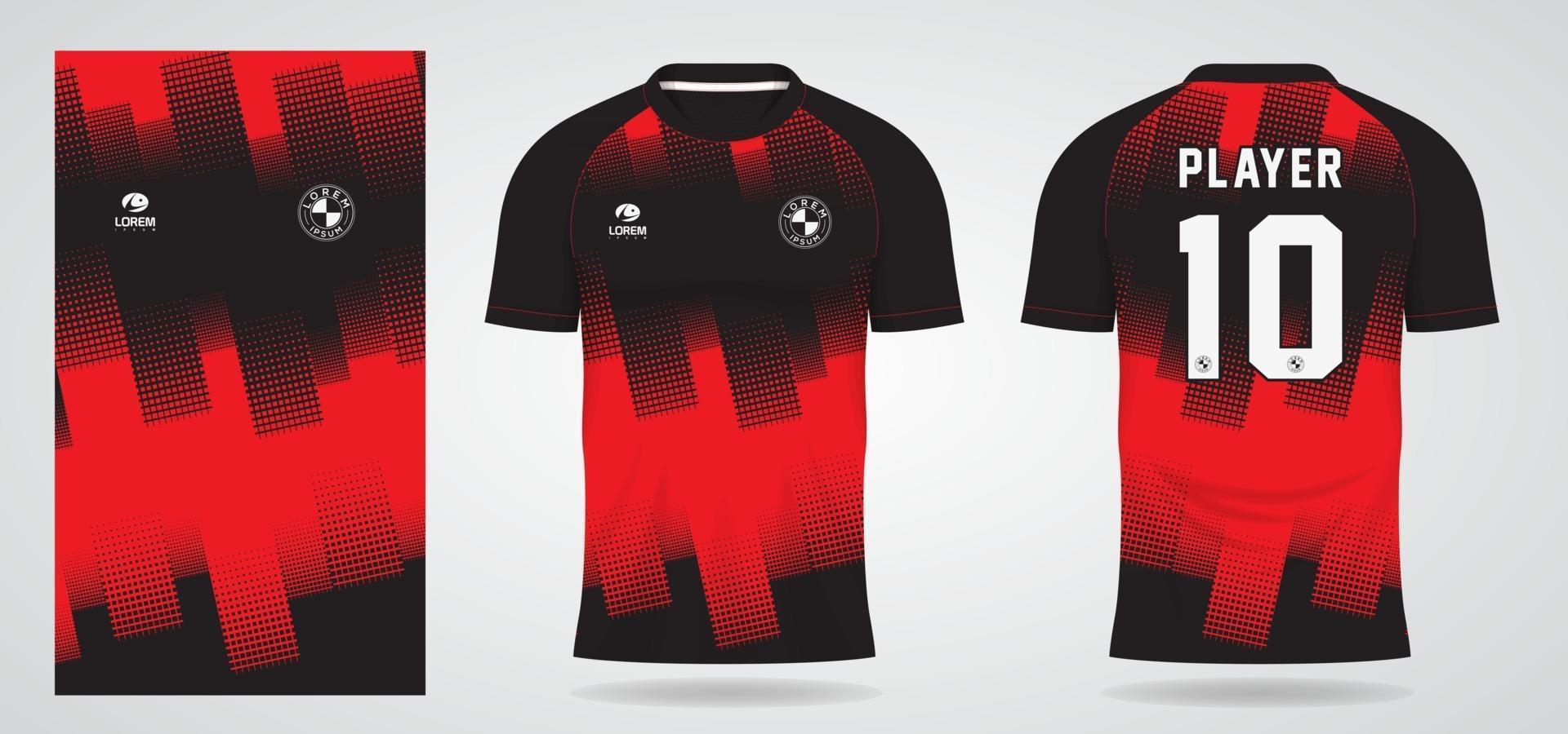 plantilla de camiseta deportiva roja negra para uniformes de equipo y diseño de camiseta de fútbol vector