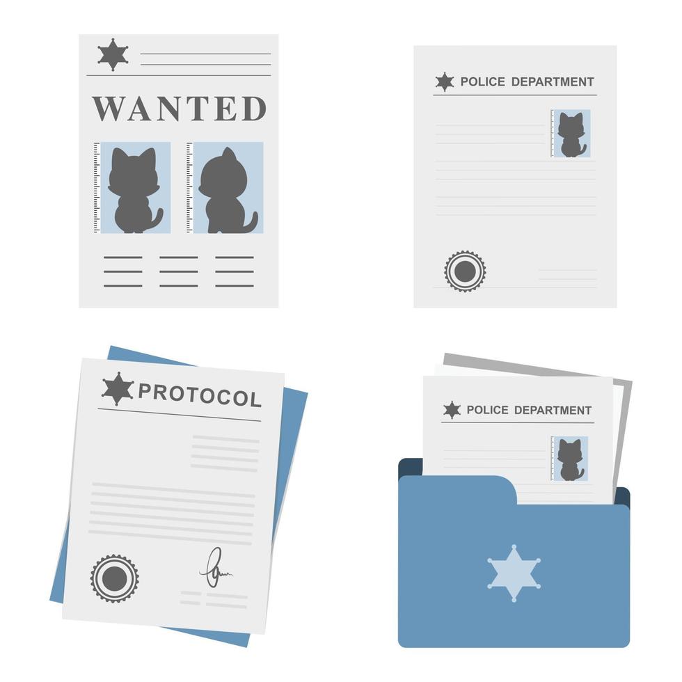 police document files set vector