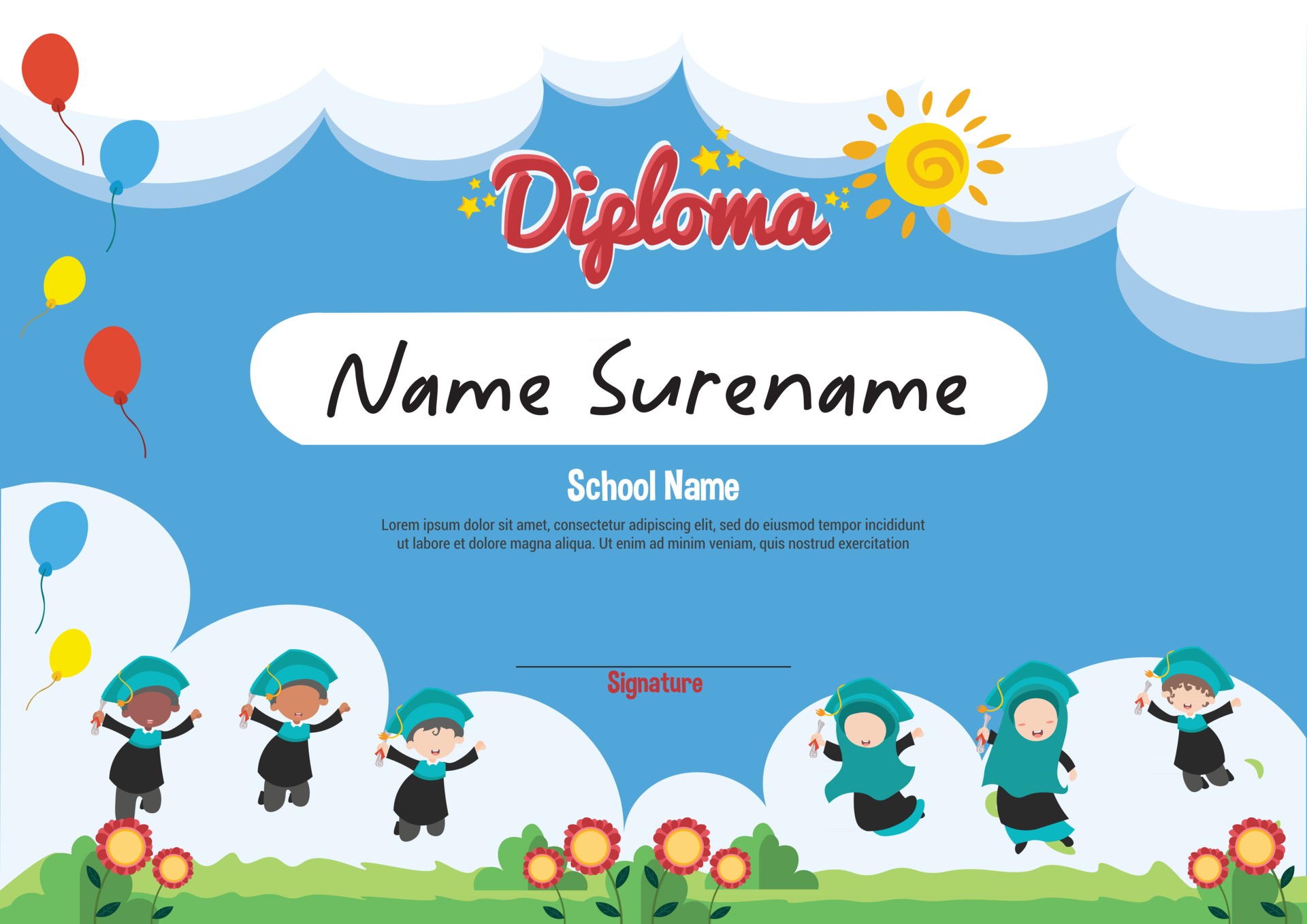 School diploma template certificate and awards for kids award