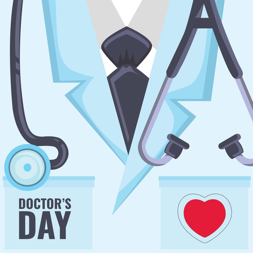 El día del médico celebra con la ilustración del kit del médico en una pantalla a color fresca. vector