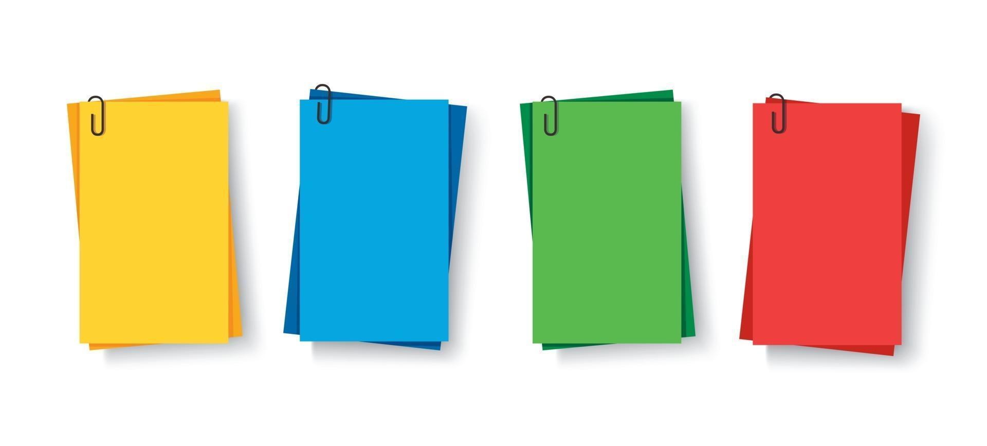 Notes colored. Sticky papers with pin clips memo vector