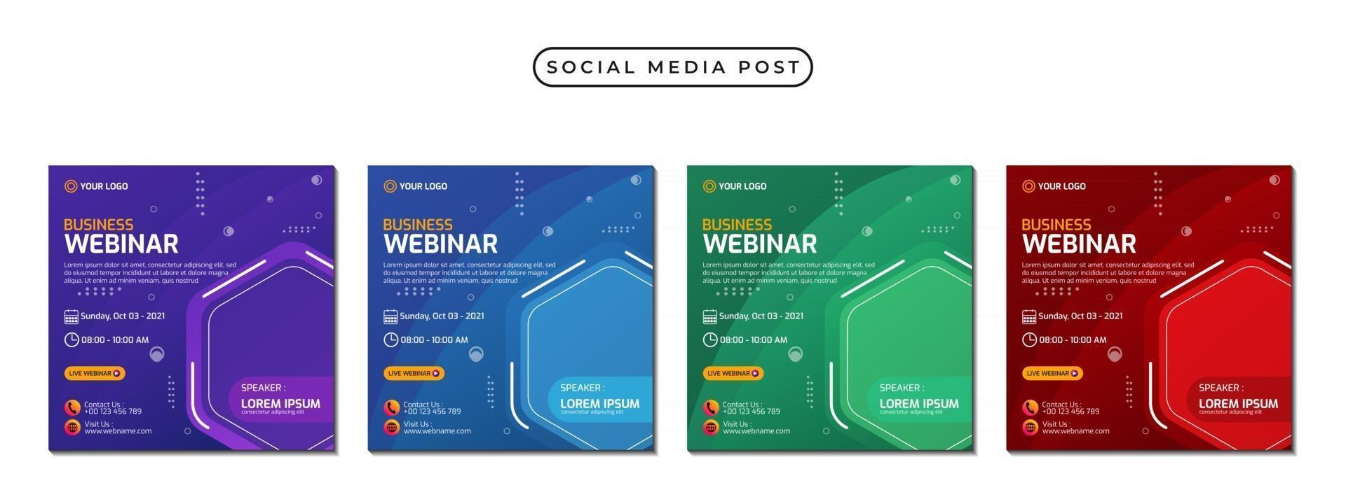 Social media post banner template collection. Suitable for business webinars, marketing webinars, online class programs, etc. vector