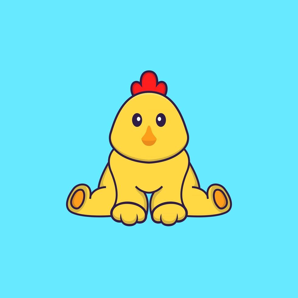 Cute chicken is sitting. Animal cartoon concept isolated. Can used for t-shirt, greeting card, invitation card or mascot. Flat Cartoon Style vector