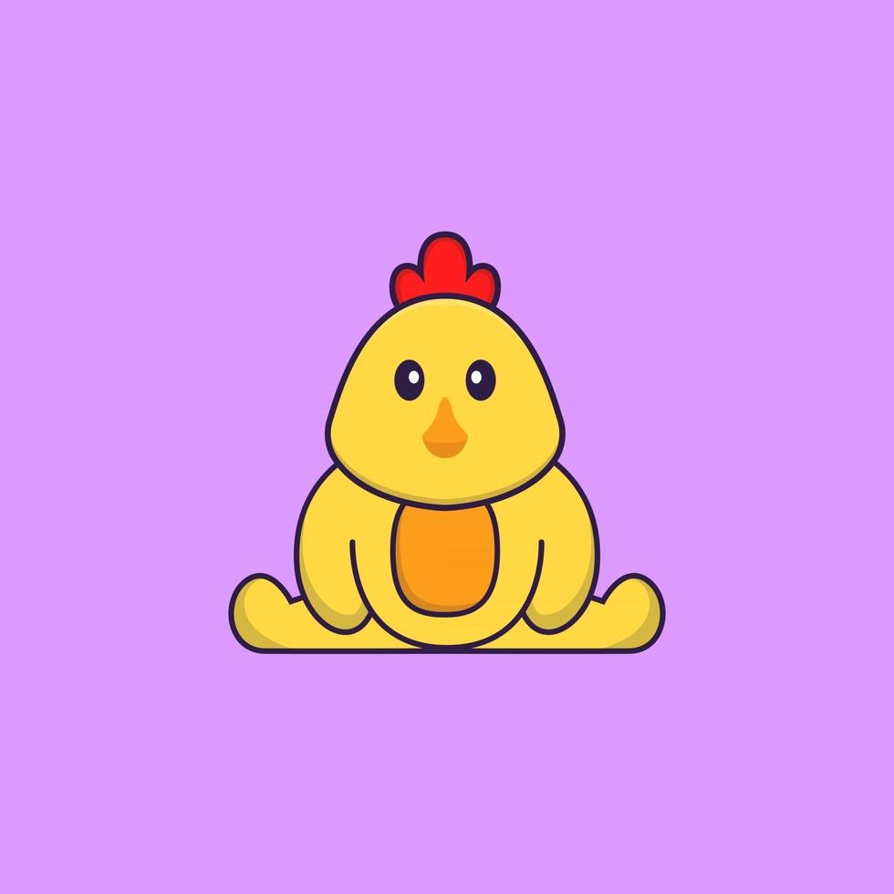 lindo pollo está sentado. aislado concepto de dibujos animados de animales. Puede utilizarse para camiseta, tarjeta de felicitación, tarjeta de invitación o mascota. estilo de dibujos animados plana vector