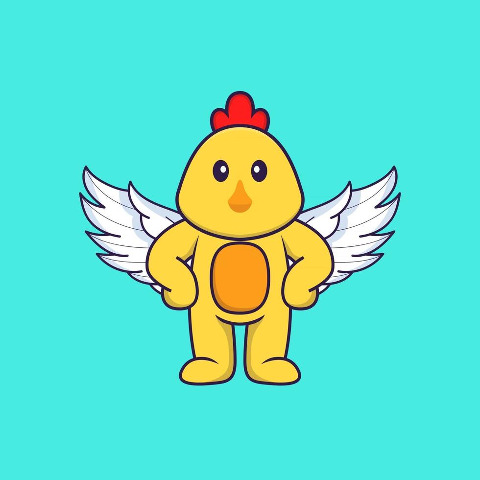 Cute chicken using wings. Animal cartoon concept isolated. Can used for t-shirt, greeting card, invitation card or mascot. Flat Cartoon Style vector