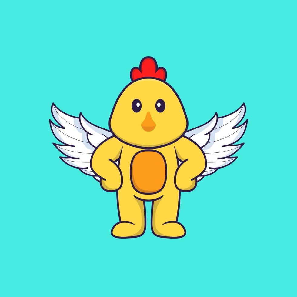 Cute chicken using wings. Animal cartoon concept isolated. Can used for t-shirt, greeting card, invitation card or mascot. Flat Cartoon Style vector