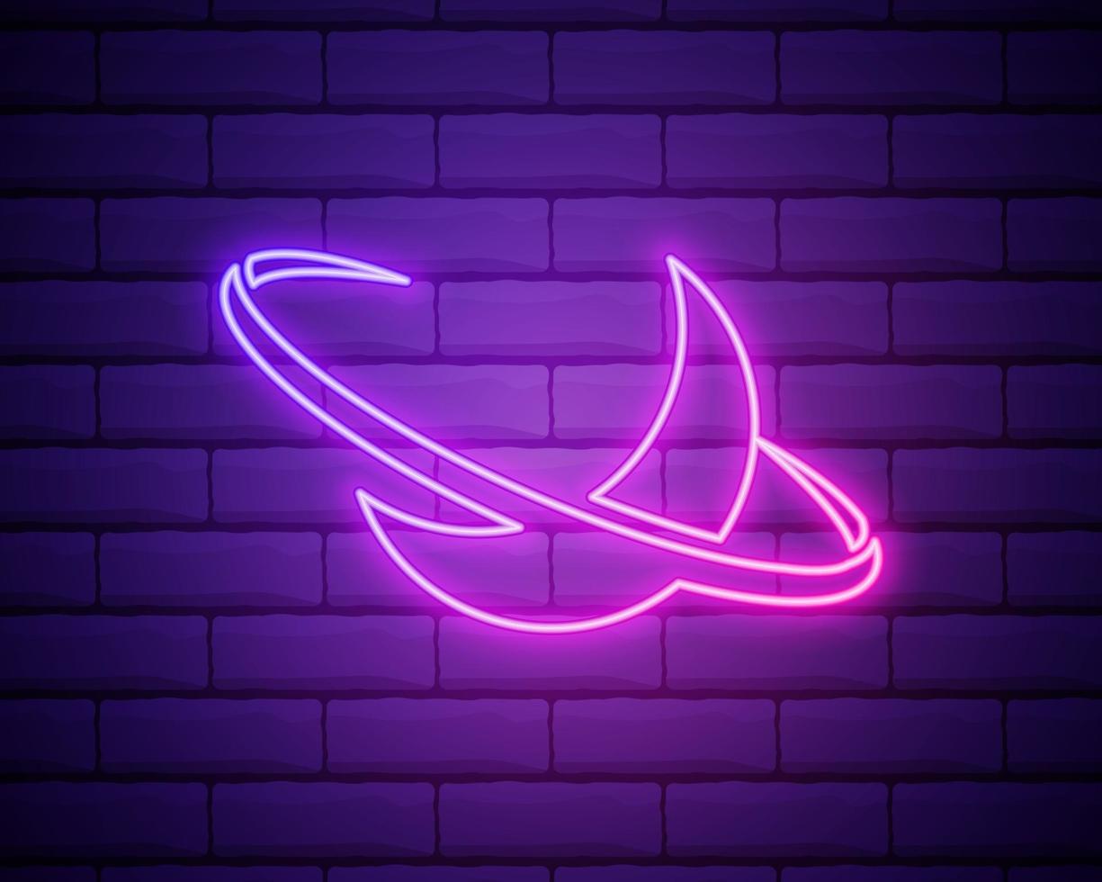planet Saturn icon. Elements of Web in neon style icons. Simple icon for websites, web design, mobile app, info graphics.Isolated on brick wall vector