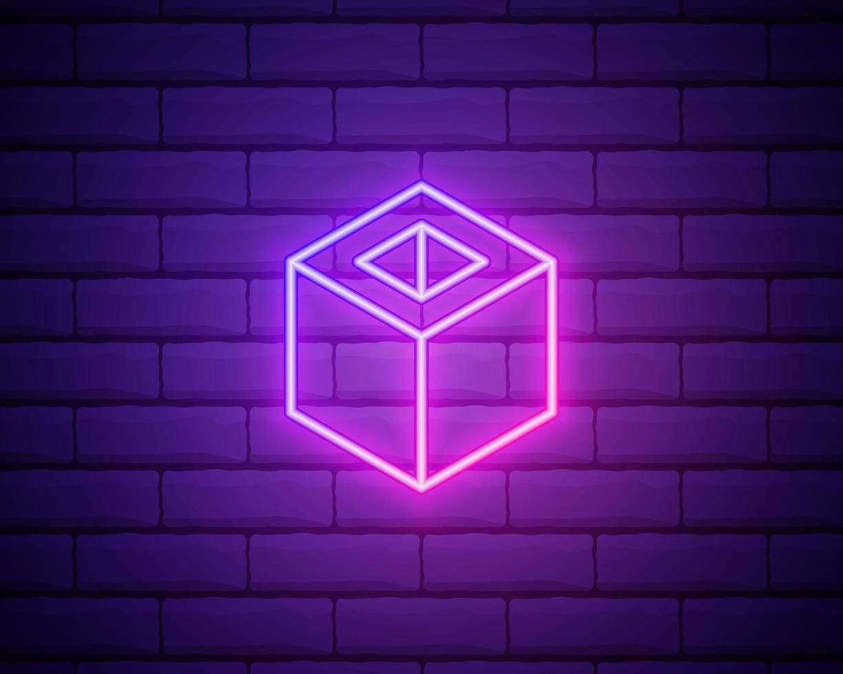 cube icon. Elements of Web in neon style icons. Simple icon for websites, web design, mobile app, info graphics isolated on brick wall vector