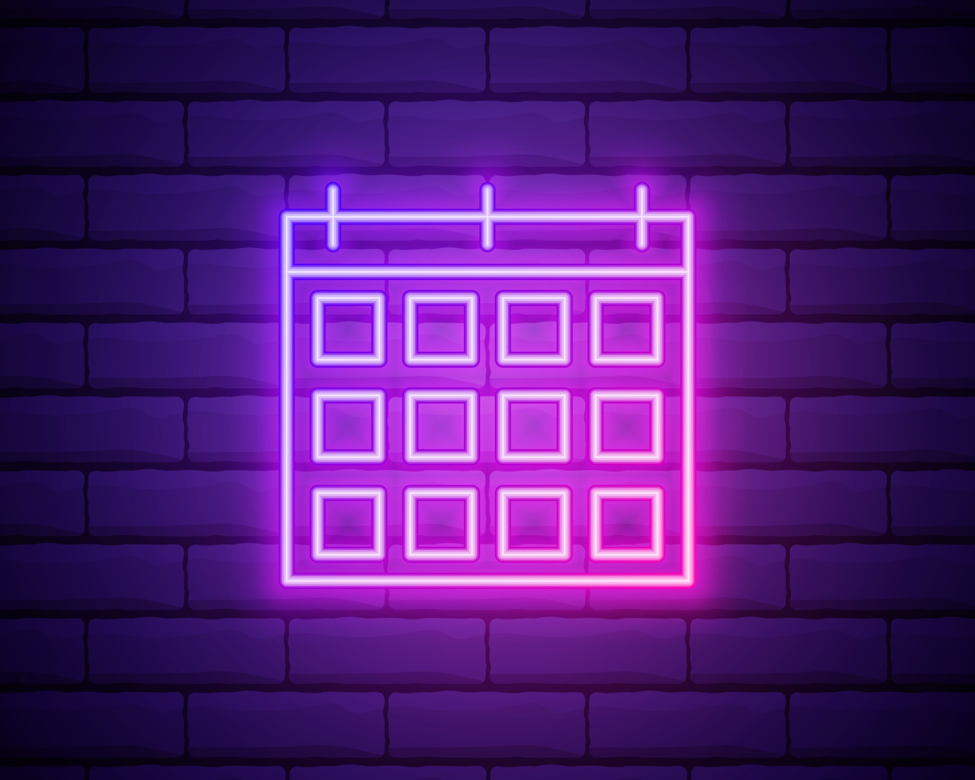 Calendar neon light line art vector icon. Outline symbol of event
