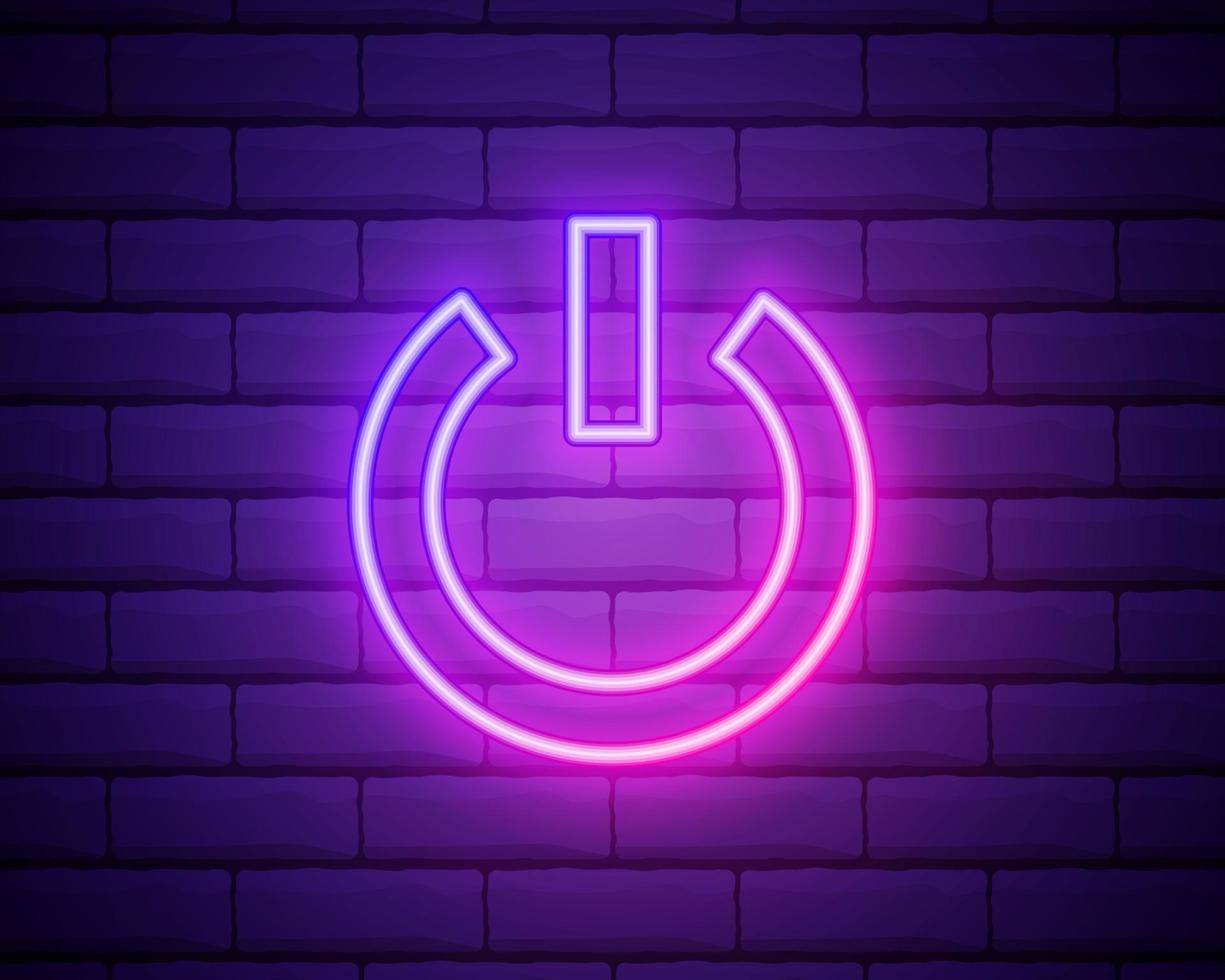 encendido apagado, icono del botón de encendido en estilo neón. línea delgada simple, vector de contorno de iconos de energía para ui y ux, sitio web o aplicación móvil aislada en la pared de ladrillo.