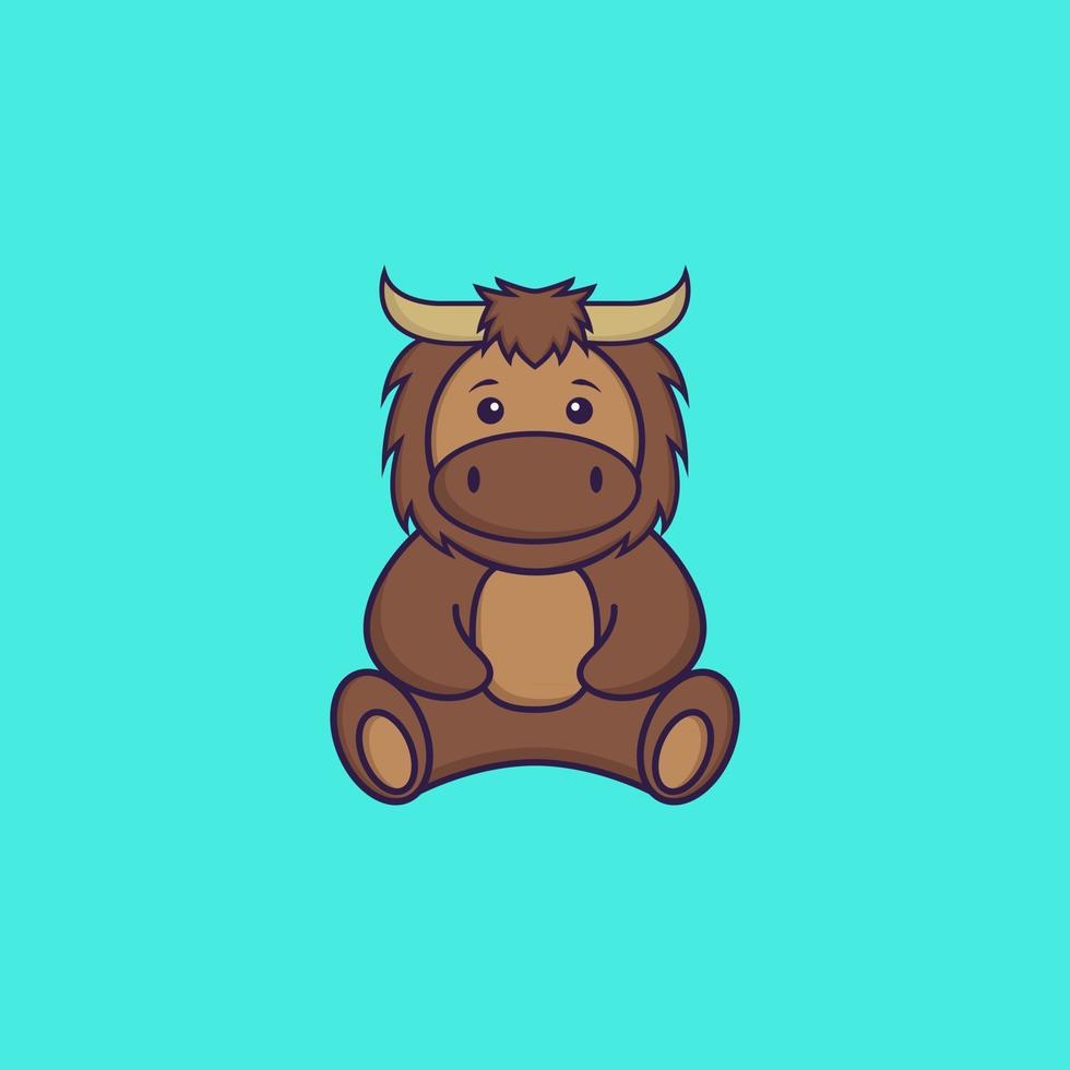 Cute bull is sitting. Animal cartoon concept isolated. Can used for t-shirt, greeting card, invitation card or mascot. Flat Cartoon Style vector