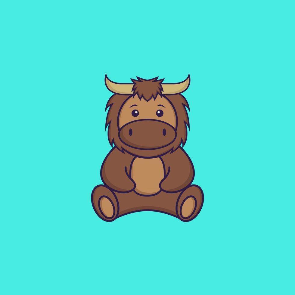 Cute bull is sitting. Animal cartoon concept isolated. Can used for t-shirt, greeting card, invitation card or mascot. Flat Cartoon Style vector