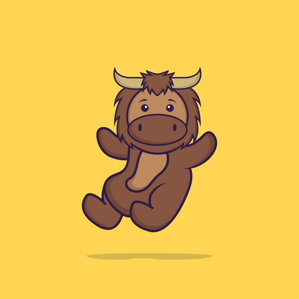 Cute bull is flying. Animal cartoon concept isolated. Can used for t-shirt, greeting card, invitation card or mascot. Flat Cartoon Style vector