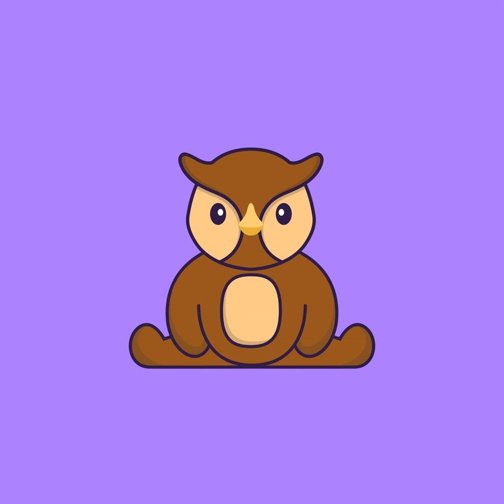 Cute owl is sitting. Animal cartoon concept isolated. Can used for t-shirt, greeting card, invitation card or mascot. Flat Cartoon Style vector