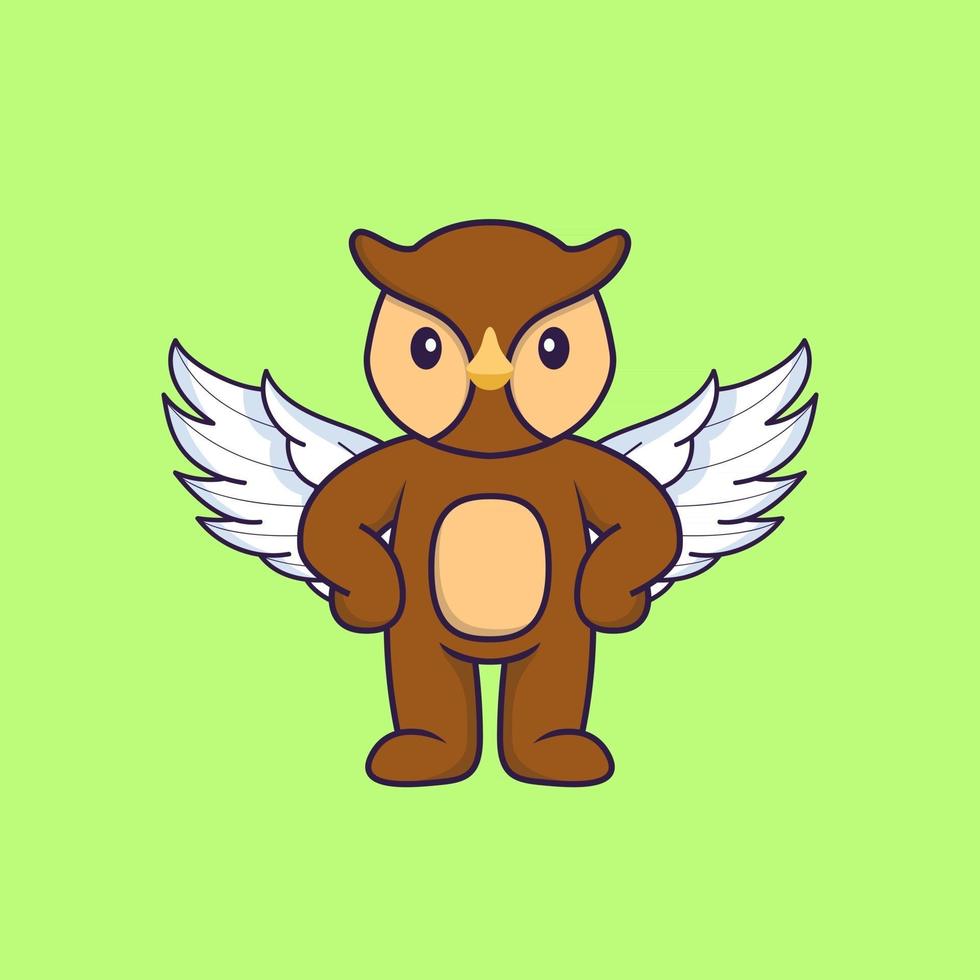 Cute owl using wings. Animal cartoon concept isolated. Can used for t-shirt, greeting card, invitation card or mascot. Flat Cartoon Style vector