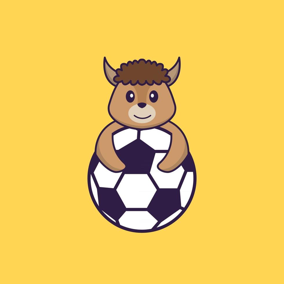 Cute sheep playing soccer. Animal cartoon concept isolated. Can used for t-shirt, greeting card, invitation card or mascot. Flat Cartoon Style vector