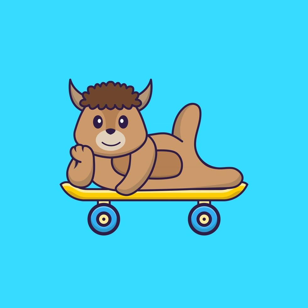 Cute sheep lying on a skateboard. Animal cartoon concept isolated. Can used for t-shirt, greeting card, invitation card or mascot. Flat Cartoon Style vector