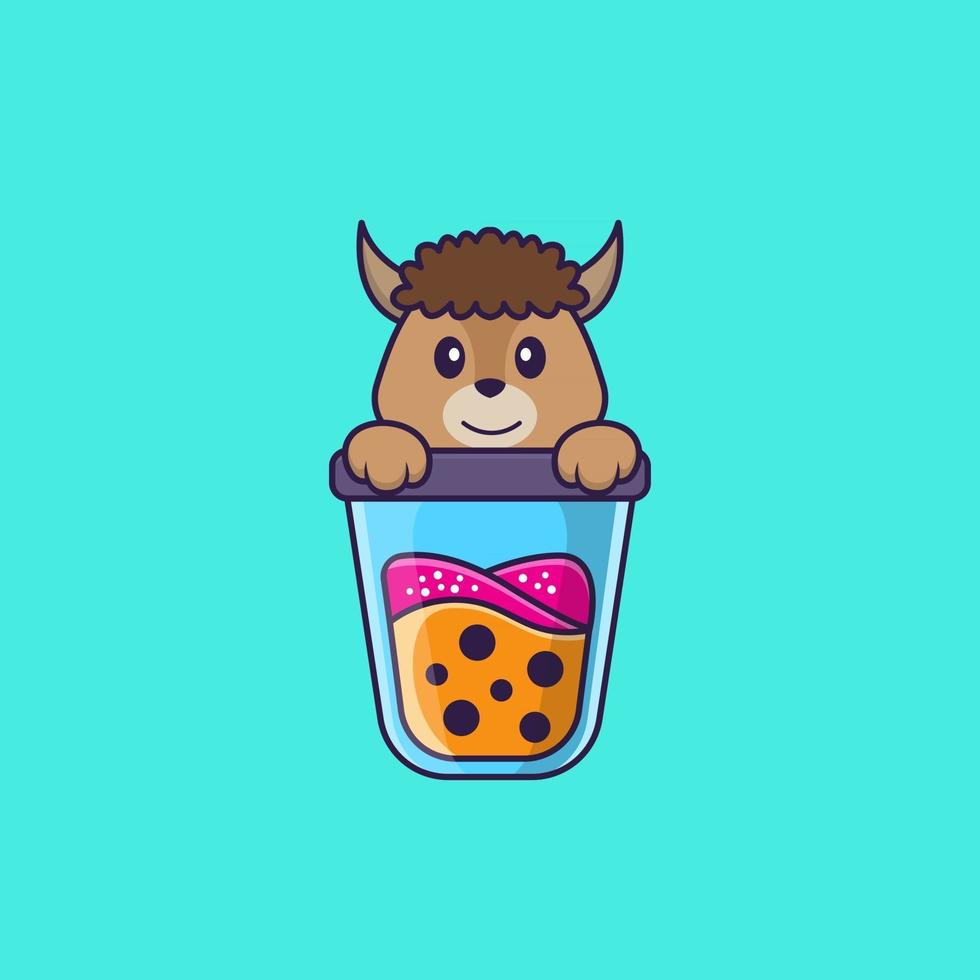 linda oveja bebiendo té con leche de boba. aislado concepto de dibujos animados de animales. Puede utilizarse para camiseta, tarjeta de felicitación, tarjeta de invitación o mascota. estilo de dibujos animados plana vector