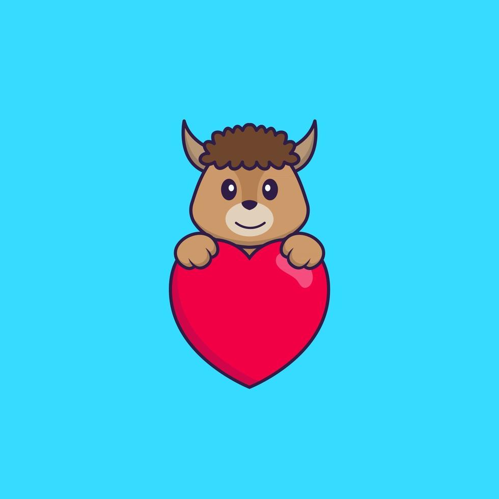 linda oveja sosteniendo un gran corazón rojo. aislado concepto de dibujos animados de animales. Puede utilizarse para camiseta, tarjeta de felicitación, tarjeta de invitación o mascota. estilo de dibujos animados plana vector