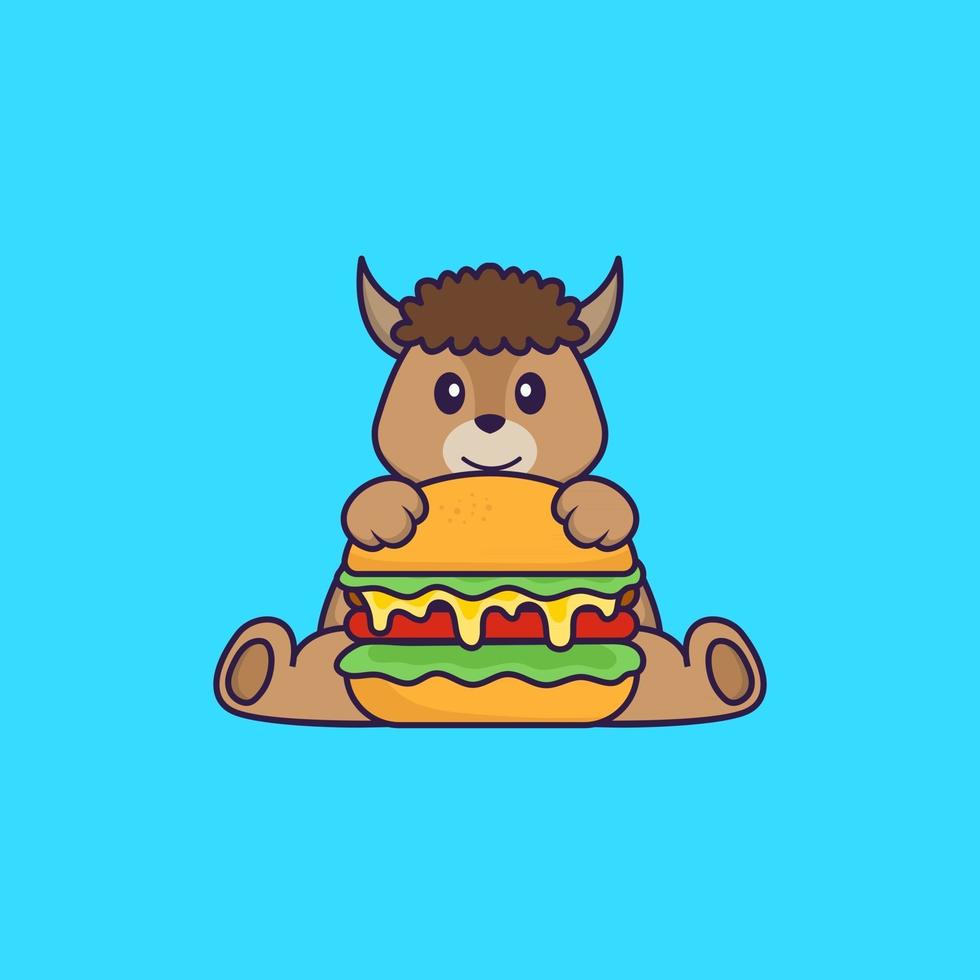 linda oveja comiendo hamburguesa. aislado concepto de dibujos animados de animales. Puede utilizarse para camiseta, tarjeta de felicitación, tarjeta de invitación o mascota. estilo de dibujos animados plana vector