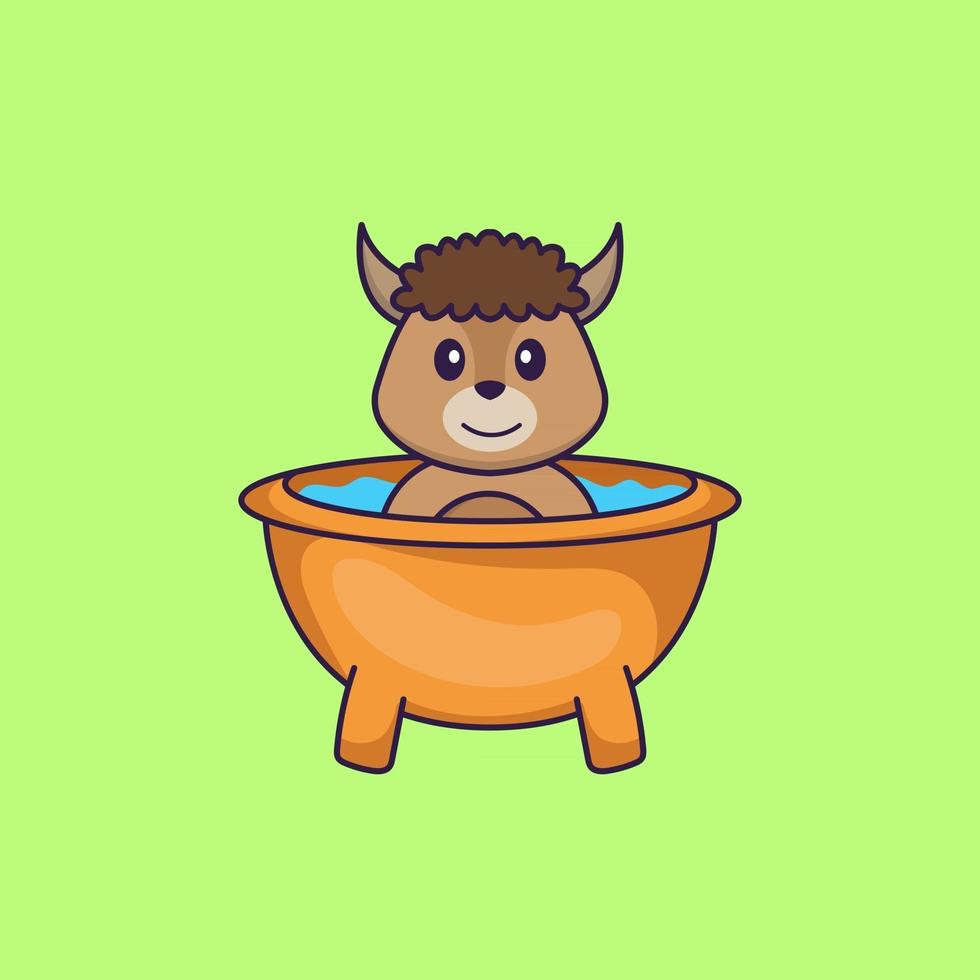 Cute sheep taking a bath in the bathtub. Animal cartoon concept isolated. Can used for t-shirt, greeting card, invitation card or mascot. Flat Cartoon Style vector