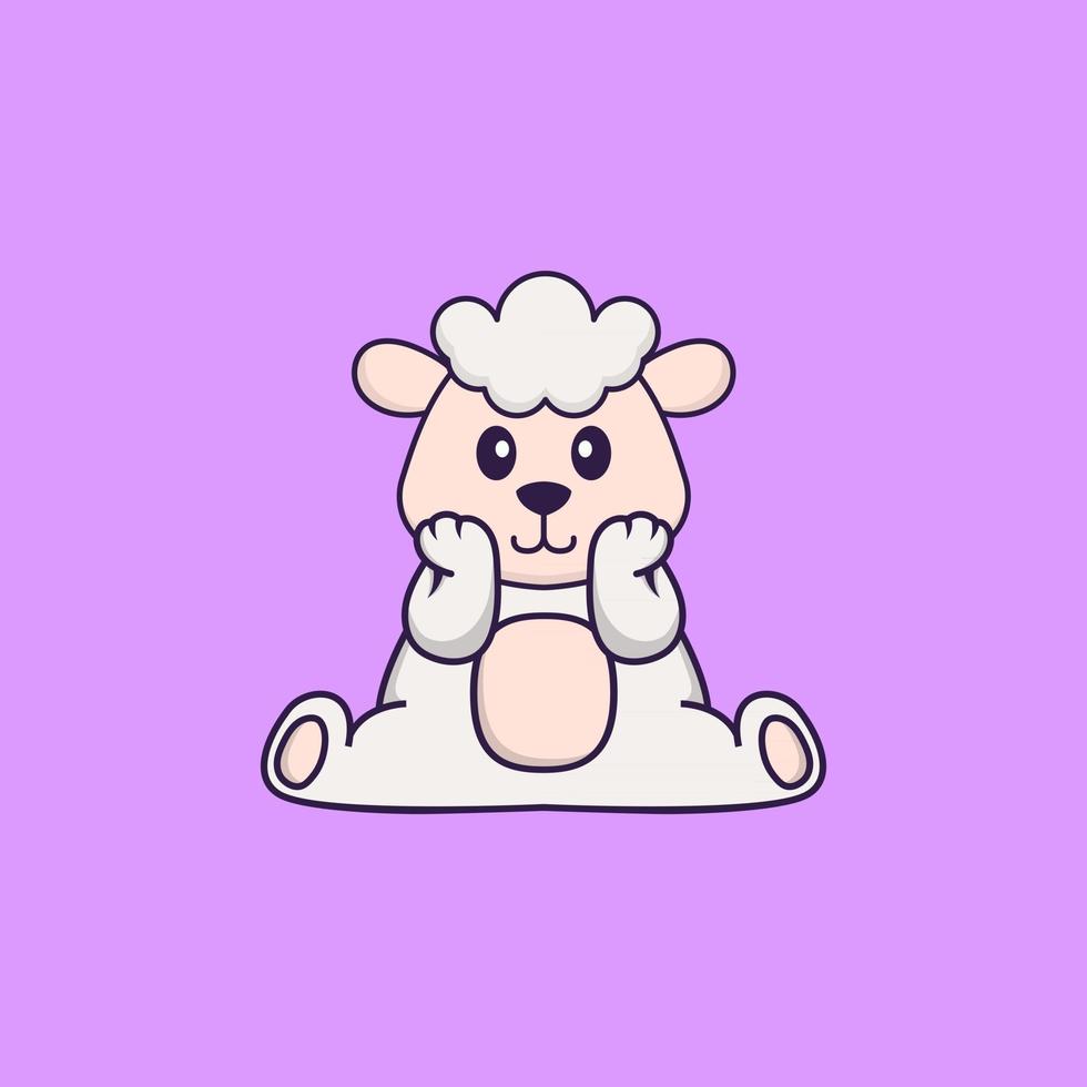 Cute sheep is sitting. Animal cartoon concept isolated. Can used for t-shirt, greeting card, invitation card or mascot. Flat Cartoon Style vector