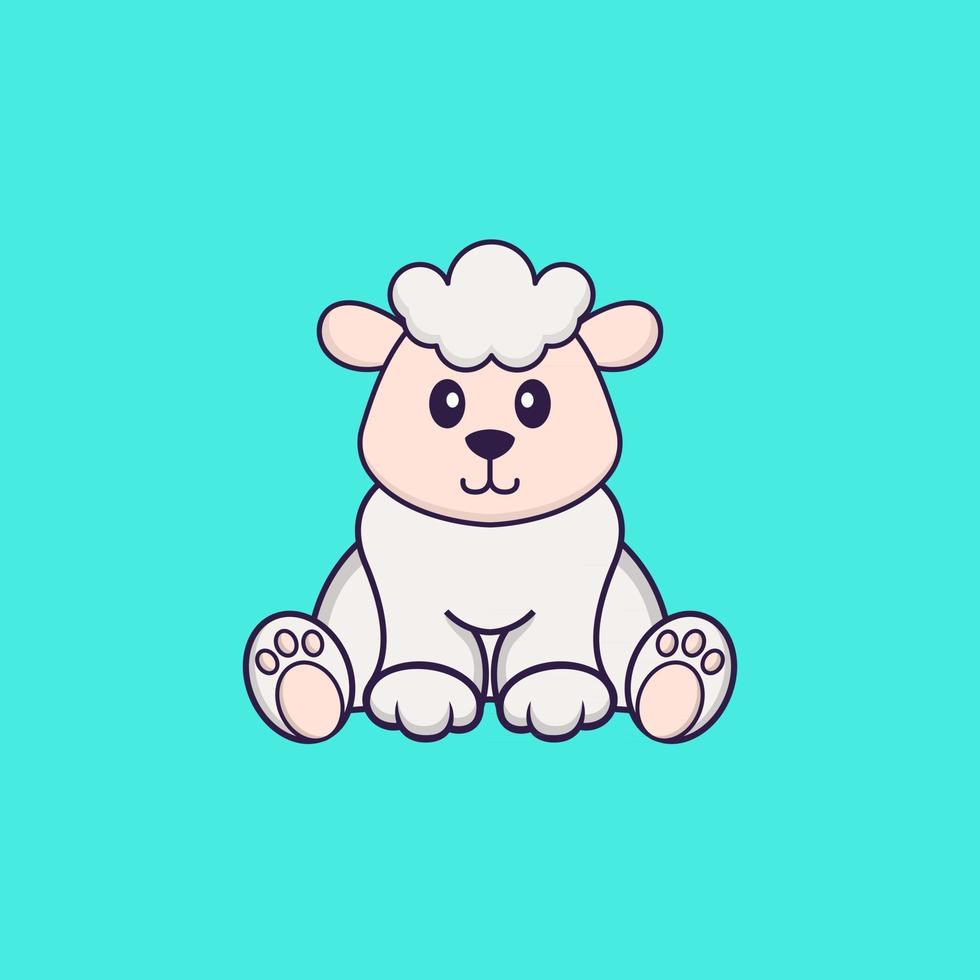 Cute sheep is sitting. Animal cartoon concept isolated. Can used for t-shirt, greeting card, invitation card or mascot. Flat Cartoon Style vector