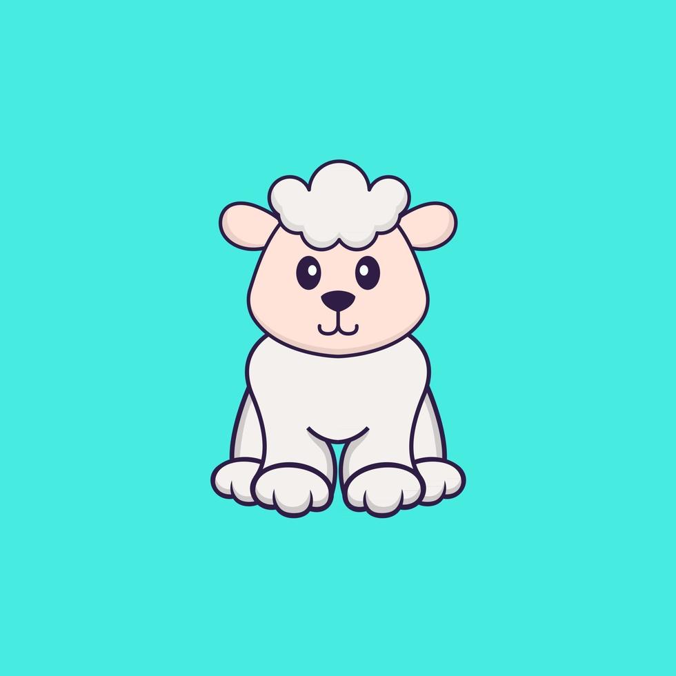 Cute sheep is sitting. Animal cartoon concept isolated. Can used for t-shirt, greeting card, invitation card or mascot. Flat Cartoon Style vector